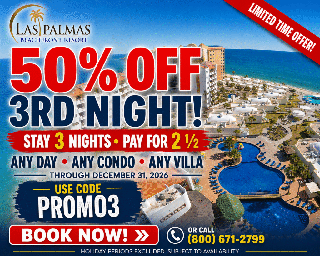 Las Palmas Rocky Point special offer – 50% off 3rd night PROMO3